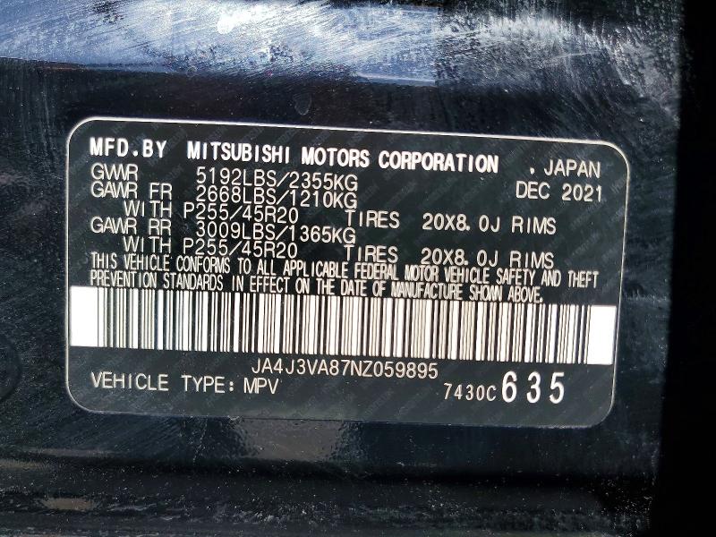 Продажа на аукционе авто 2022 Mitsubishi Outlander, vin: JA4J3VA87NZ059895, номер лота: 61741826
