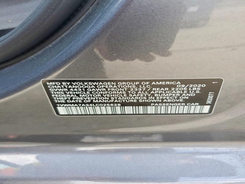 Продажа на аукционе авто 2020 Volkswagen Passat, vin: 1VWMA7A34LC025628, номер лота: 62655156