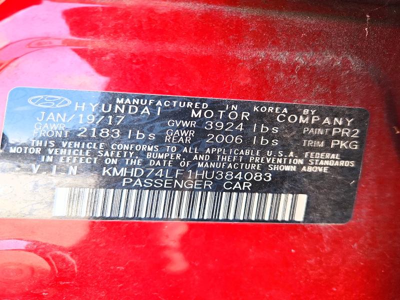 Aukcja sprzedaży 2017 Hyundai Elantra, vin: KMHD74LF1HU384083, numer aukcji: 62157086