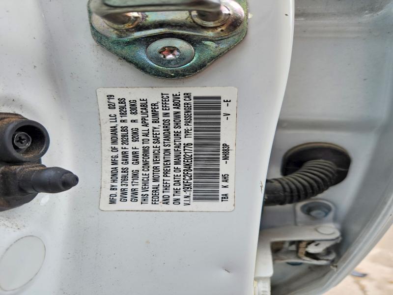 Продаж на аукціоні авто 2019 Honda Civic, vin: 19XFC2F84KE021776, номер лоту: 62057006