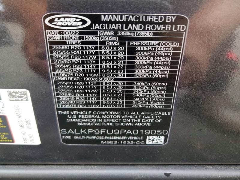 60005066 :رقم المزاد ، SALKP9FU9PA019050 vin ، 2023 Land Rover Range Rover مزاد بيع