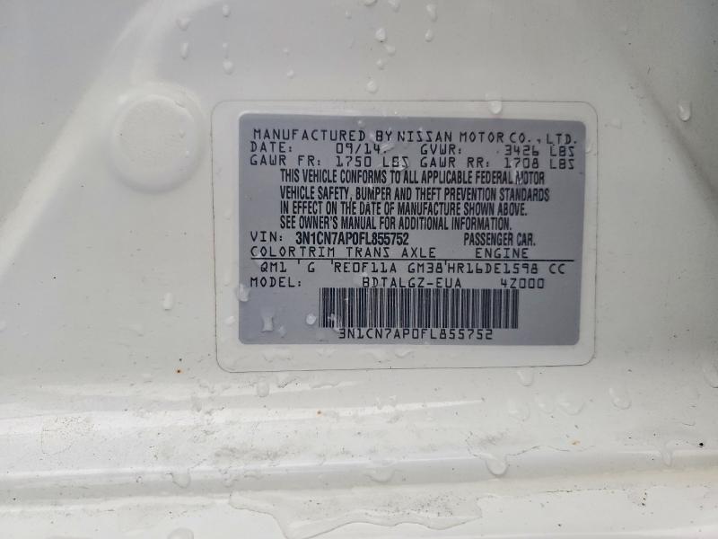 Продажа на аукционе авто 2015 Nissan Versa, vin: 3N1CN7AP0FL855752, номер лота: 59364566