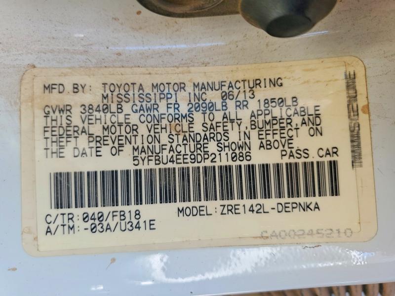 Продажа на аукционе авто 2013 Toyota Corolla, vin: 5YFBU4EE9DP211086, номер лота: 62713476