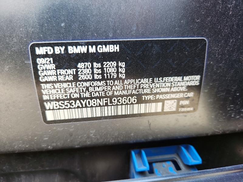 Aukcja sprzedaży 2022 Bmw M3, vin: WBS53AY08NFL93606, numer aukcji: 62517086