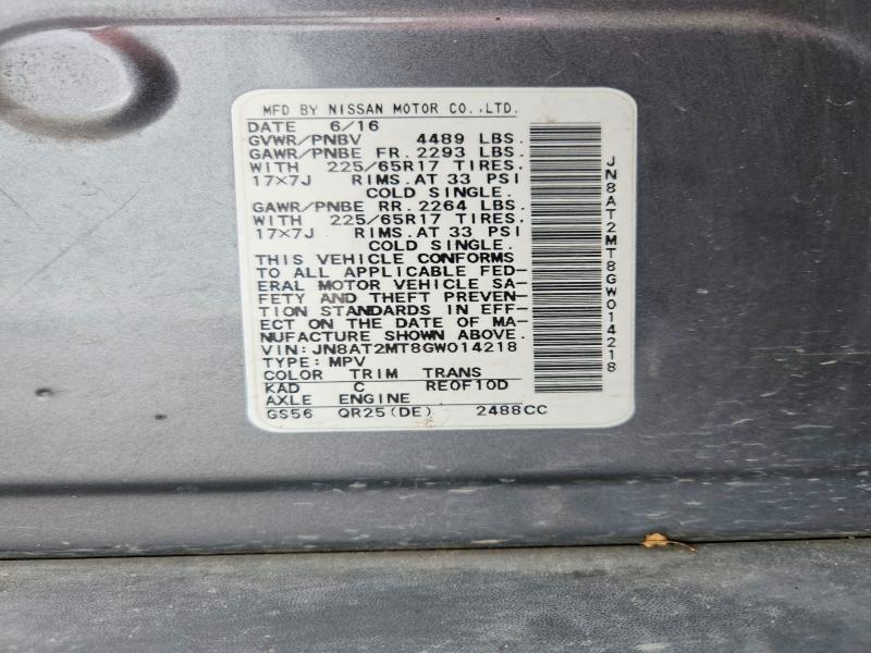 62503386 :رقم المزاد ، JN8AT2MT8GW014218 vin ، 2016 Nissan Rogue مزاد بيع