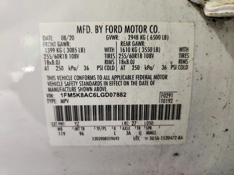 Aukcja sprzedaży 2020 Ford Explorer, vin: 1FM5K8AC6LGD07882, numer aukcji: 60483346