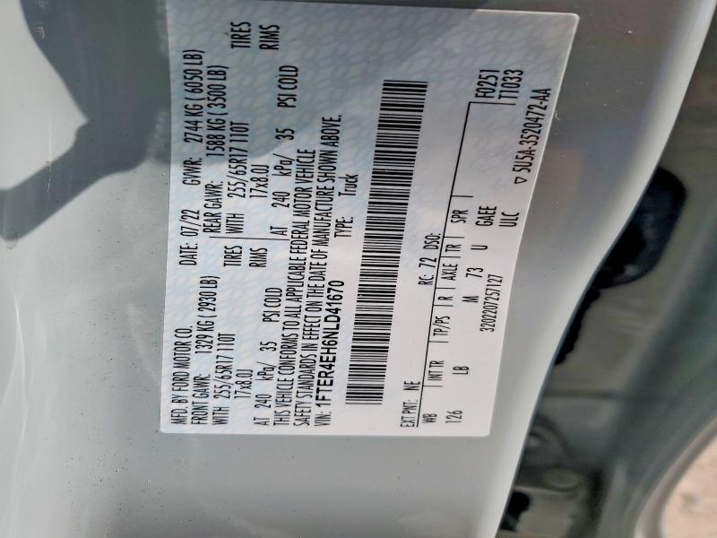 Продаж на аукціоні авто 2022 Ford Ranger, vin: 1FTER4EH6NLD41670, номер лоту: 62110196