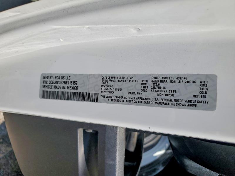 Aukcja sprzedaży 2022 Ram Promaster 2500, vin: 3C6LRVDG2NE116152, numer aukcji: 62631826