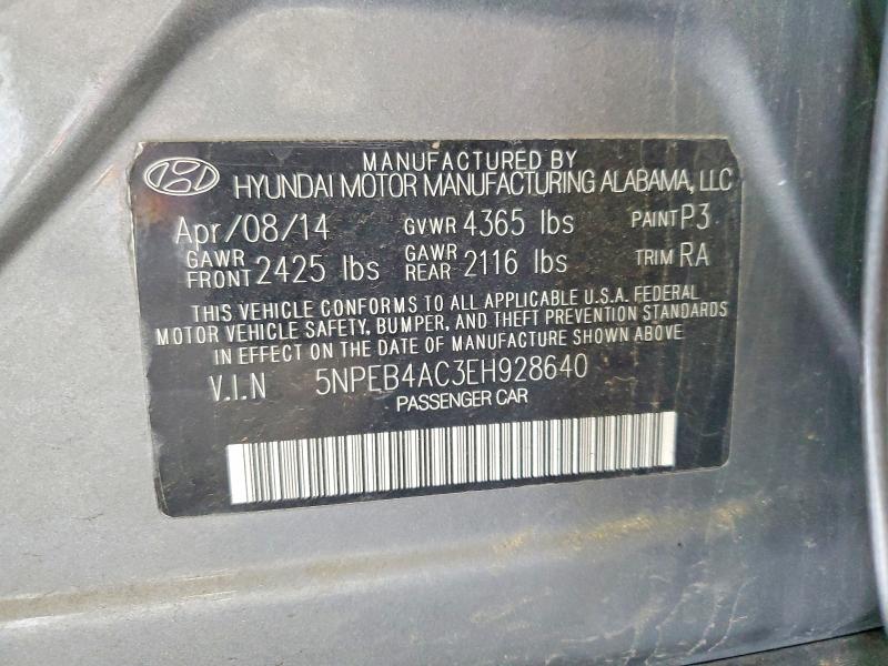 2014 Hyundai Sonata მანქანა იყიდება აუქციონზე, vin: 5NPEB4AC3EH928640, აუქციონის ნომერი: 85991555