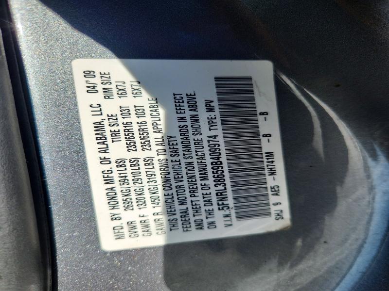 Продажа на аукционе авто 2009 Honda Odyssey, vin: 5FNRL38659B409974, номер лота: 62853916