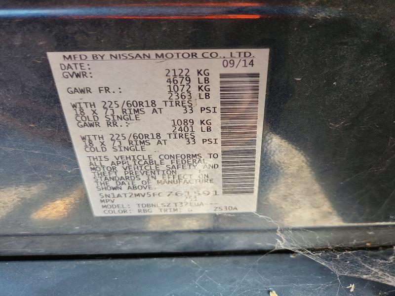 59716666 :رقم المزاد ، 5N1AT2MV5FC761591 vin ، 2015 Nissan Rogue مزاد بيع