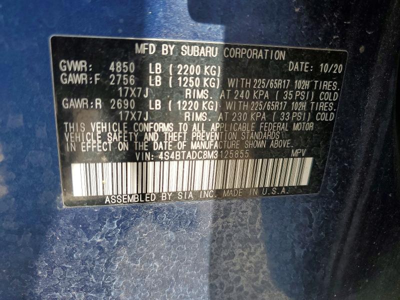 61247896 :رقم المزاد ، 4S4BTADC8M3125855 vin ، 2021 Subaru Outback مزاد بيع