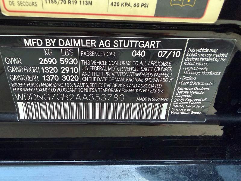 62536966 :رقم المزاد ، WDDNG7GB2AA353780 vin ، 2010 Mercedes-benz S مزاد بيع