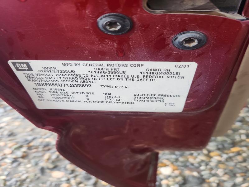 2001 Gmc Denali მანქანა იყიდება აუქციონზე, vin: 1GKFK66U71J225890, აუქციონის ნომერი: 60194876