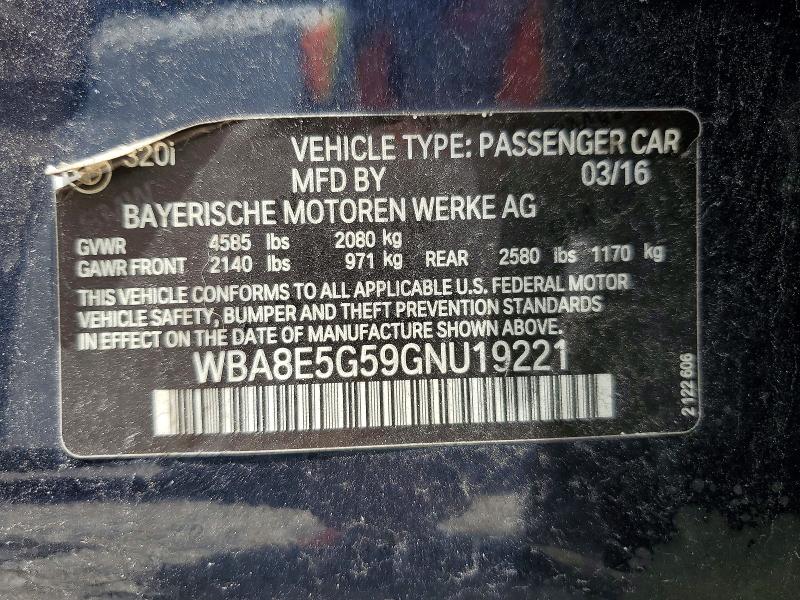 Продаж на аукціоні авто 2016 Bmw 320, vin: WBA8E5G59GNU19221, номер лоту: 61299146
