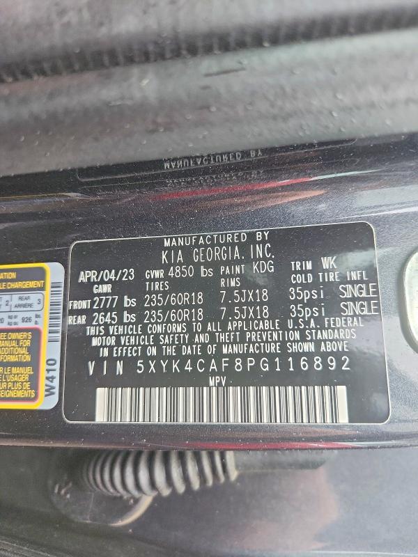 58926296 :رقم المزاد ، 5XYK4CAF8PG116892 vin ، 2023 Kia Sportage مزاد بيع
