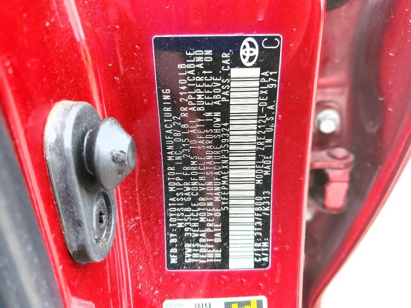 61356796 :رقم المزاد ، 5YFEPMAEXNP359324 vin ، 2022 Toyota Corolla مزاد بيع