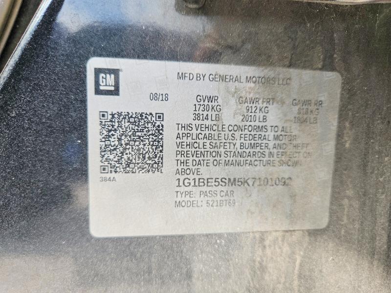 63021876 :رقم المزاد ، 1G1BE5SM5K7101092 vin ، 2019 Chevrolet Cruze مزاد بيع