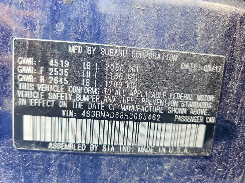 2017 Subaru Legacy მანქანა იყიდება აუქციონზე, vin: 4S3BNAD68H3065462, აუქციონის ნომერი: 63551186