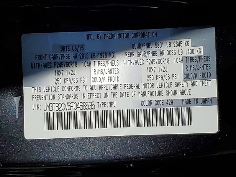 63434916 :رقم المزاد ، JM3TB2CV6F0468535 vin ، 2015 Mazda Cx-9 مزاد بيع
