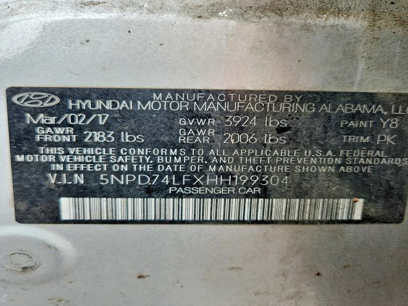 Продаж на аукціоні авто 2017 Hyundai Elantra, vin: 5NPD74LFXHH199304, номер лоту: 63295256