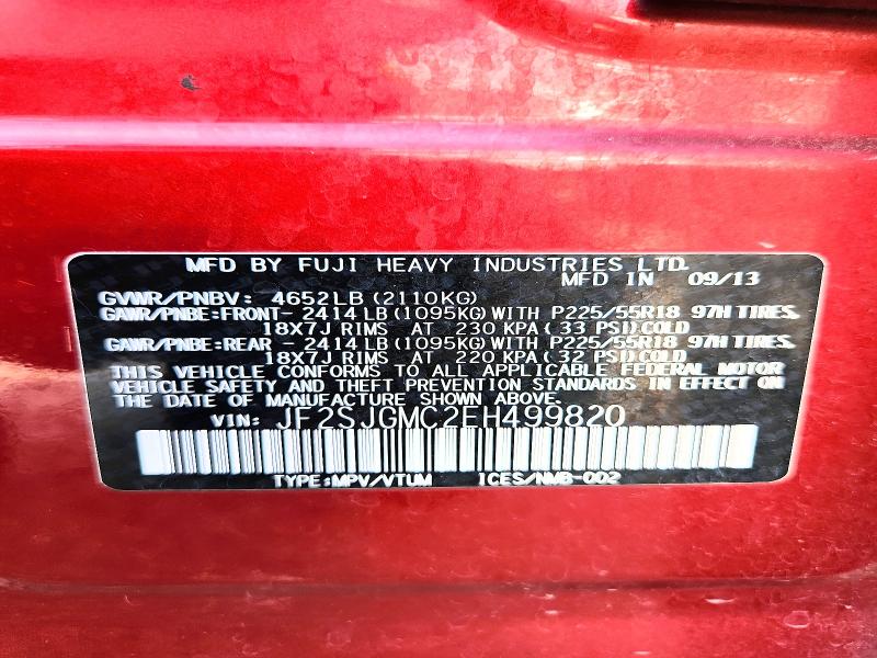 Aukcja sprzedaży 2014 Subaru Forester, vin: JF2SJGMC2EH499820, numer aukcji: 60855926