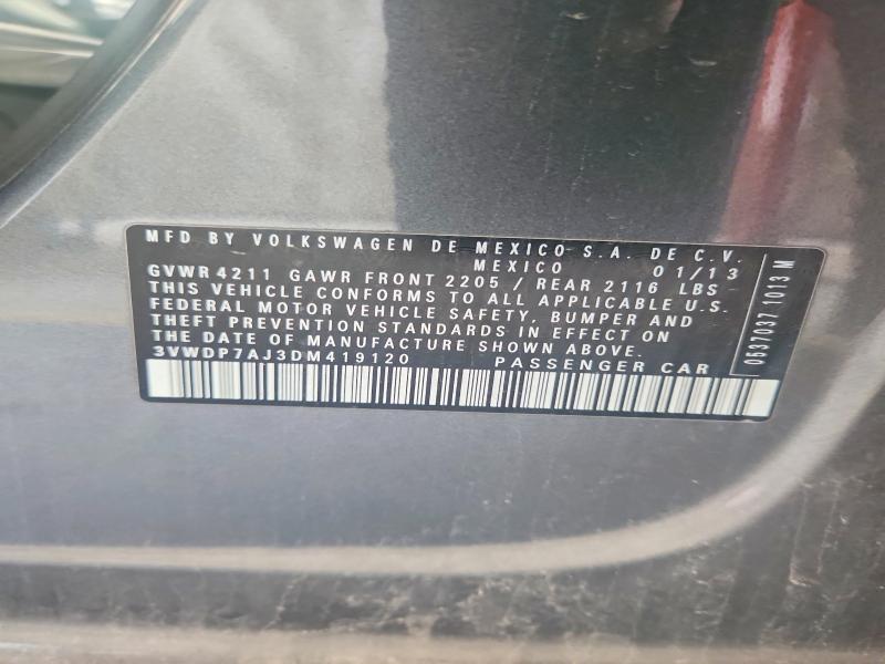 Продажа на аукционе авто 2013 Volkswagen Jetta, vin: 3VWDP7AJ3DM419120, номер лота: 59872106