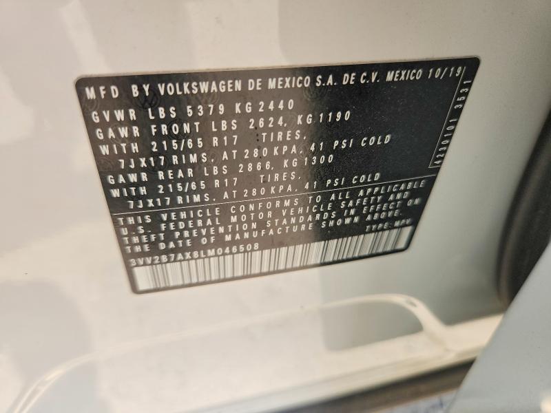 58629506 :رقم المزاد ، 3VV2B7AX8LM046508 vin ، 2020 Volkswagen Tiguan مزاد بيع