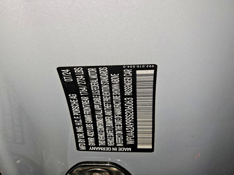 61517076 :رقم المزاد ، WP0AA2A99SS206063 vin ، 2025 Porsche 911 مزاد بيع