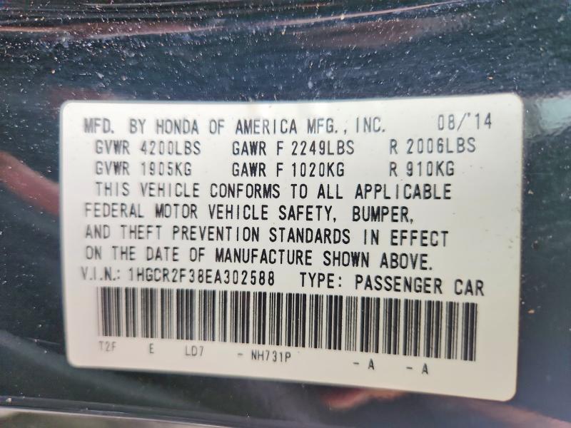 61554126 :رقم المزاد ، 1HGCR2F38EA302588 vin ، 2014 Honda Accord مزاد بيع