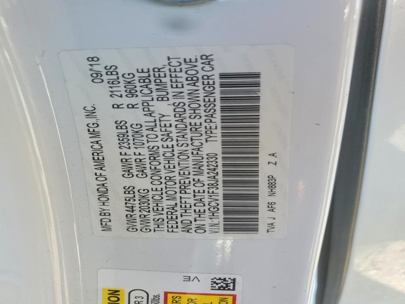 Aukcja sprzedaży 2018 Honda Accord, vin: 1HGCV1F38JA242330, numer aukcji: 60384336