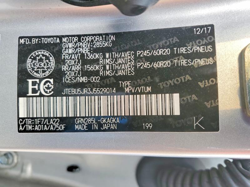 Продажа на аукционе авто 2018 Toyota 4runner, vin: JTEBU5JR3J5529014, номер лота: 61014406