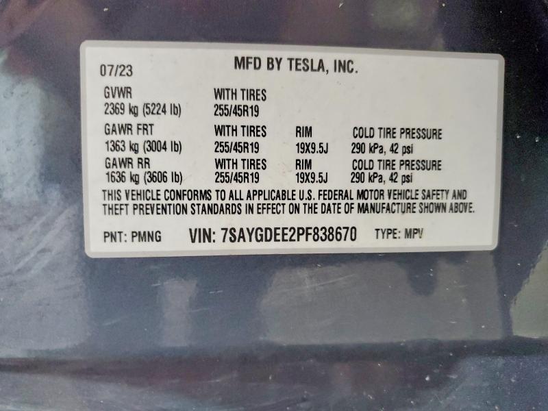59828046 :رقم المزاد ، 7SAYGDEE2PF838670 vin ، 2023 Tesla Model Y مزاد بيع