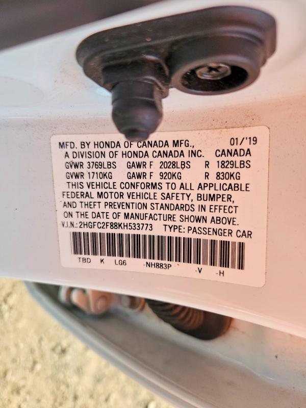Продажа на аукционе авто 2019 Honda Civic, vin: 2HGFC2F88KH533773, номер лота: 61444246