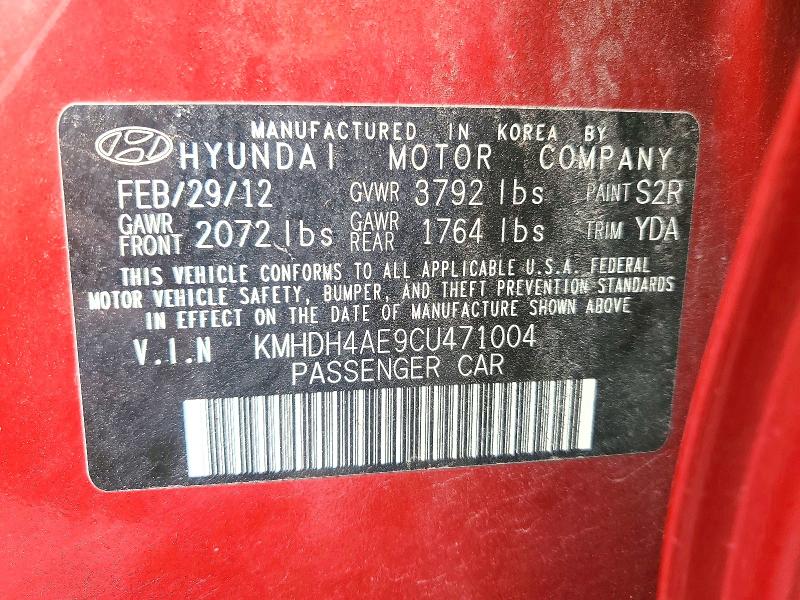 2012 Hyundai Elantra მანქანა იყიდება აუქციონზე, vin: KMHDH4AE9CU471004, აუქციონის ნომერი: 62416756