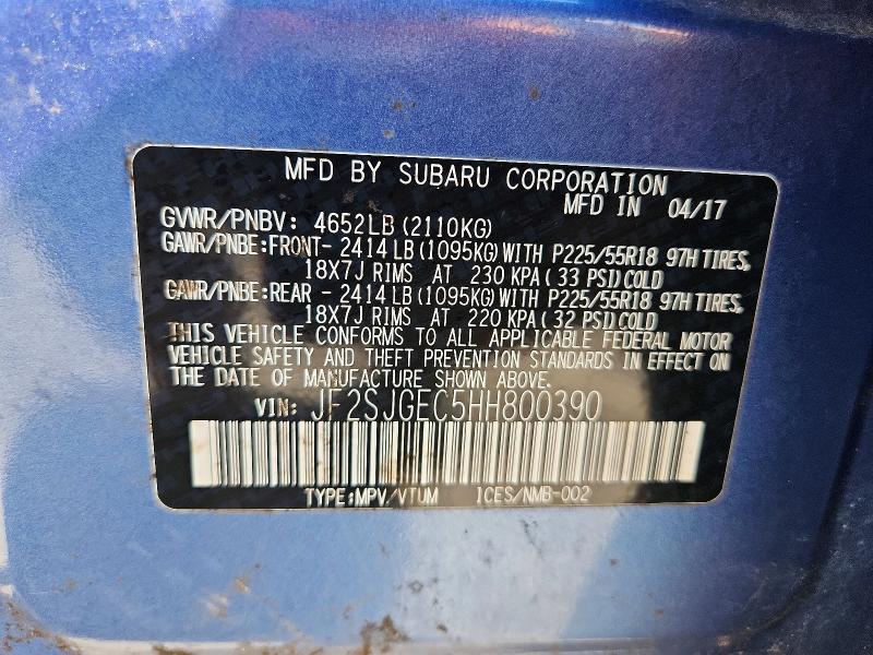 Продажа на аукционе авто 2017 Subaru Forester, vin: JF2SJGEC5HH800390, номер лота: 59403796