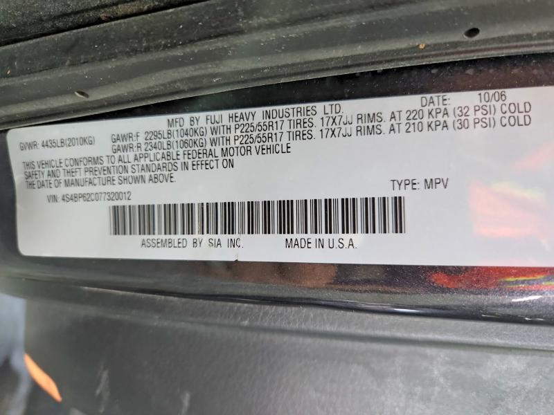 Aukcja sprzedaży 2007 Subaru Outback, vin: 4S4BP62C077320012, numer aukcji: 59030426