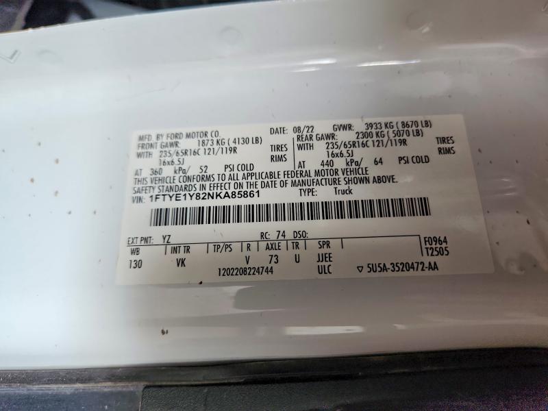 58760406 :رقم المزاد ، 1FTYE1Y82NKA85861 vin ، 2022 Ford Transit مزاد بيع