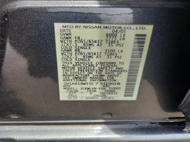 Продажа на аукционе авто 2005 Nissan Pathfinder, vin: 5N1AR18W55C750908, номер лота: 61070556