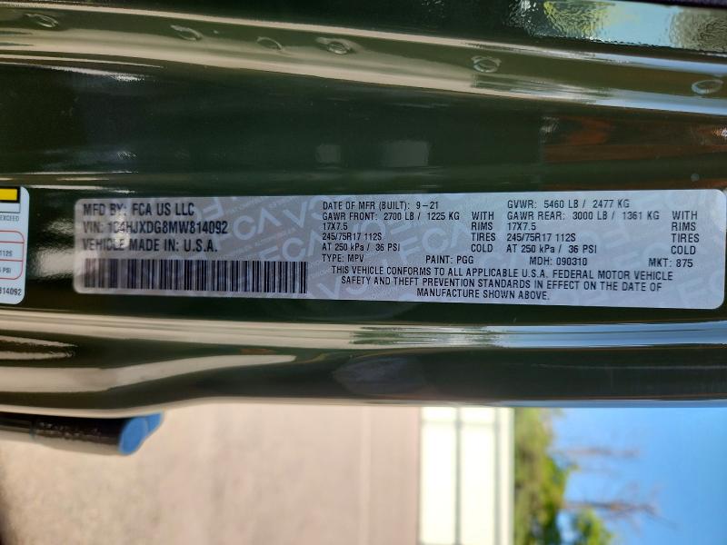 62160966 :رقم المزاد ، 1C4HJXDG8MW814092 vin ، 2021 Jeep Wrangler Unlimited مزاد بيع