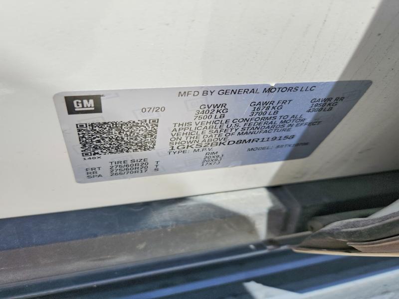 60088926 :رقم المزاد ، 1GKS2BKD8MR119158 vin ، 2021 Gmc Yukon مزاد بيع