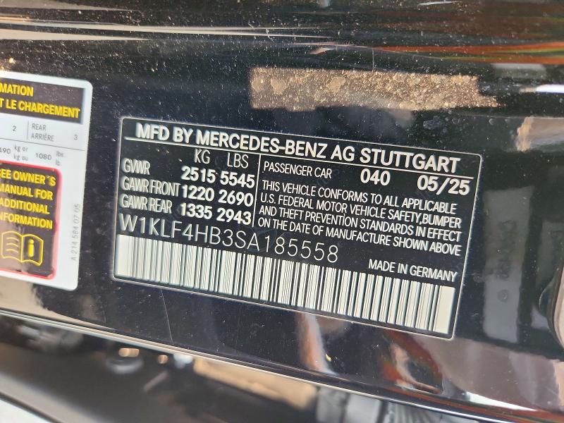 2025 Mercedes-benz E მანქანა იყიდება აუქციონზე, vin: W1KLF4HB3SA185558, აუქციონის ნომერი: 60649776