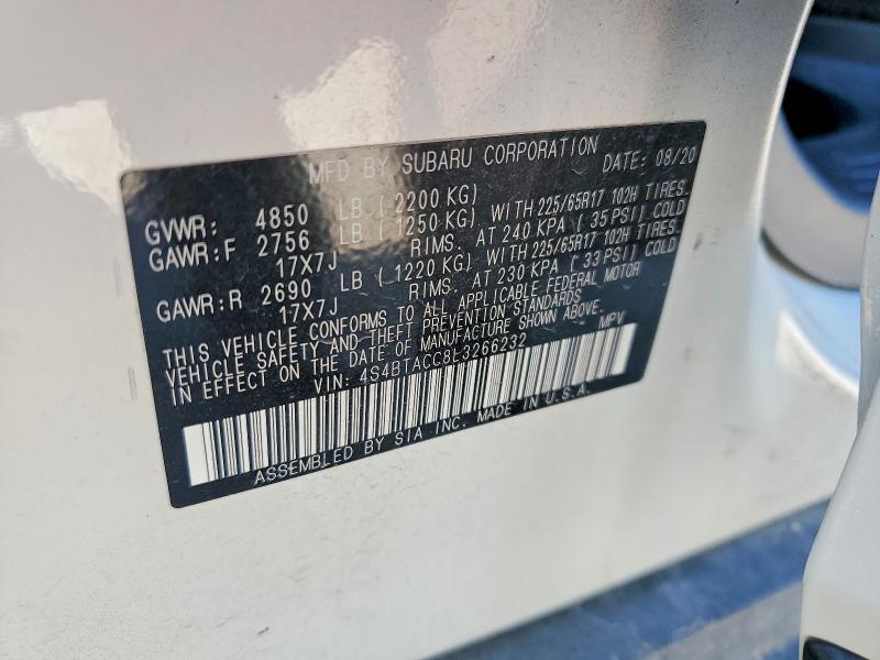 2020 Subaru Outback მანქანა იყიდება აუქციონზე, vin: 4S4BTACC8L3266232, აუქციონის ნომერი: 60451176