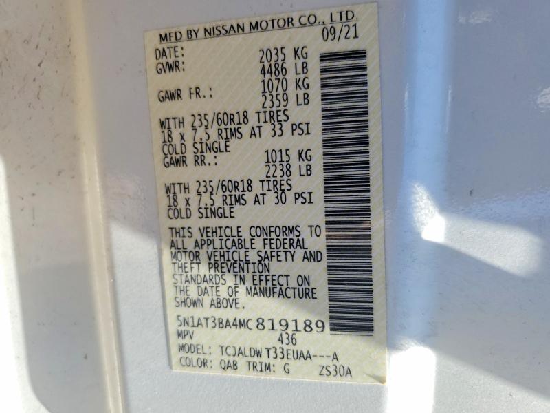 Aukcja sprzedaży 2021 Nissan Rogue, vin: 5N1AT3BA4MC819189, numer aukcji: 85994095