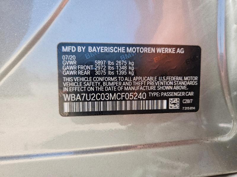 62050726 :رقم المزاد ، WBA7U2C03MCF05240 vin ، 2021 Bmw 750 مزاد بيع
