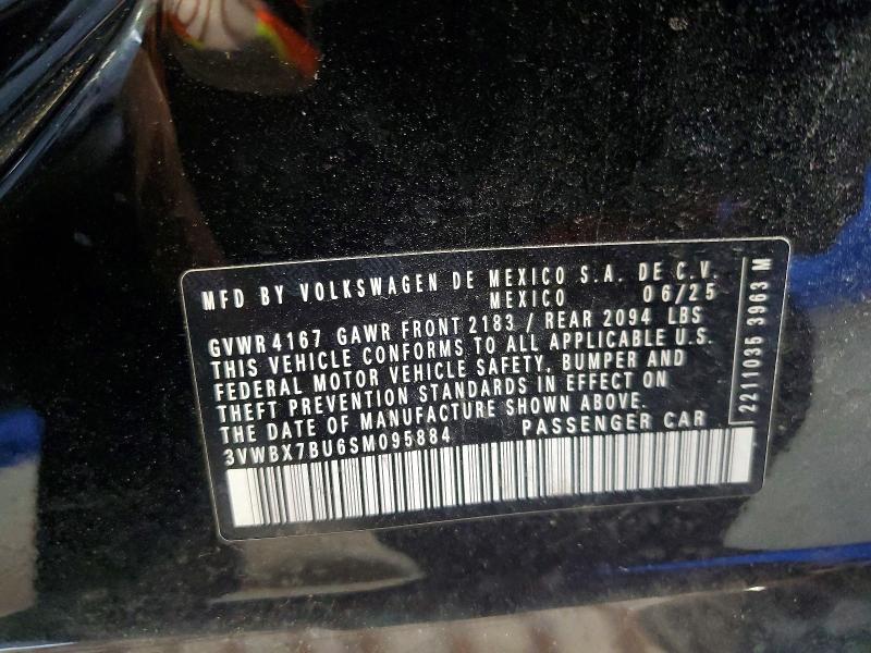 62756936 :رقم المزاد ، 3VWBX7BU6SM095884 vin ، 2025 Volkswagen Jetta مزاد بيع