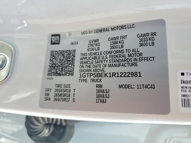 60634836 :رقم المزاد ، 1GTP5BEK1R1222981 vin ، 2024 Gmc Canyon مزاد بيع
