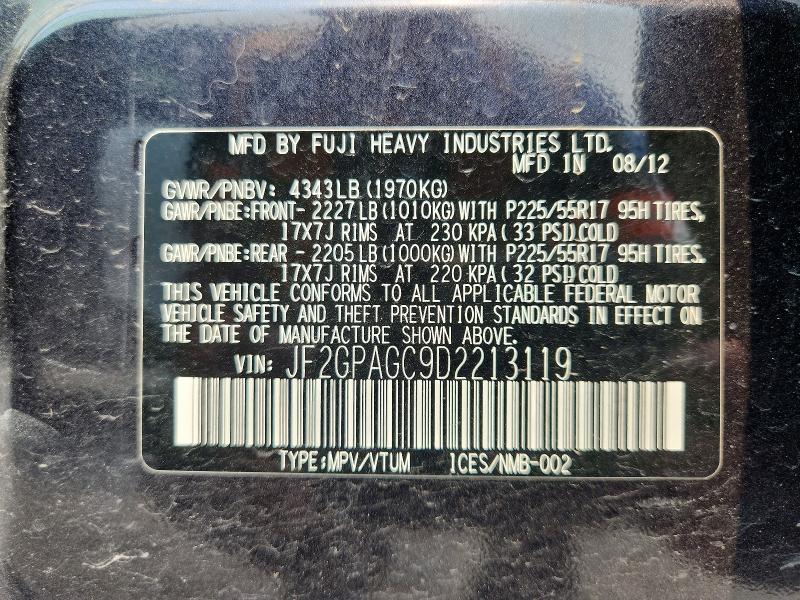 Продажа на аукционе авто 2013 Subaru Xv Crosstrek, vin: JF2GPAGC9D2213119, номер лота: 61160756