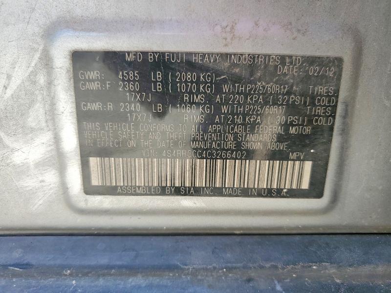 Продажа на аукционе авто 2012 Subaru Outback, vin: 4S4BRCCC4C3266402, номер лота: 62010206
