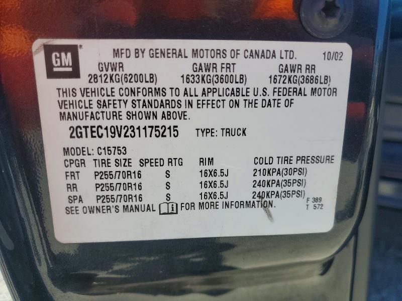 62253926 :رقم المزاد ، 2GTEC19V231175215 vin ، 2003 Gmc New Sierra مزاد بيع